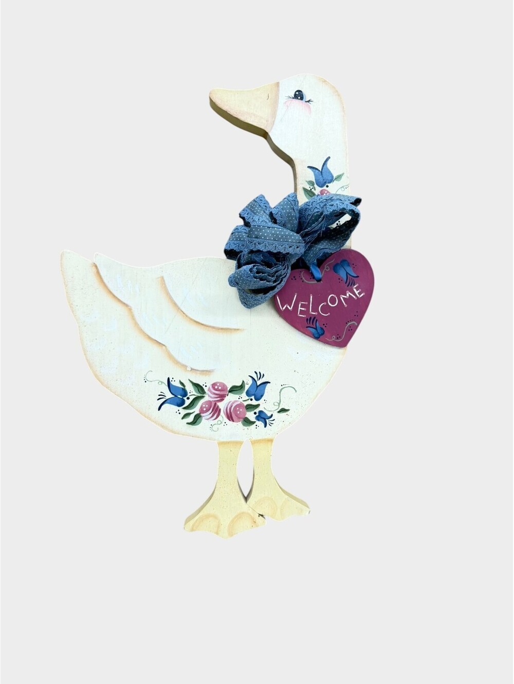 Vintage Hand Painted Wooden Goose Welcome Sign Folk Art Country Farmhouse Decor